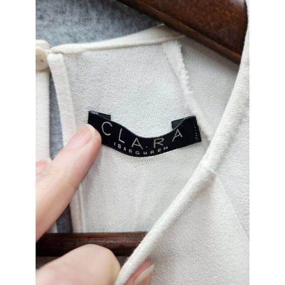 Clara Ibarguren Womens Ivory Tie-Front Top Size XS Rayon Blend Made In Argentina - Picture 2 of 5